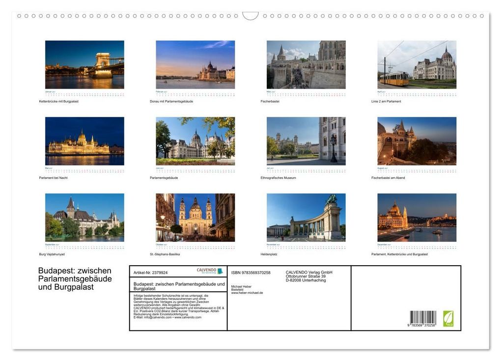 Weitere Ansicht: Budapest: zwischen Parlamentsgebäude und Burgpalast (Wandkalender 2027 DIN A2 quer), CALVENDO Monatskalender | Michael Heber, Calvendo