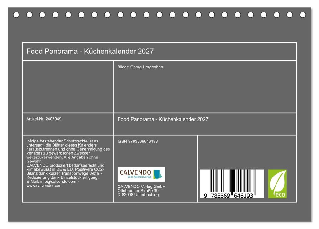 Weitere Ansicht: Food Panorama - Küchenkalender 2027 (Tischkalender 2027 DIN A5 quer), CALVENDO Monatskalender | Georg Hergenhan, Calvendo