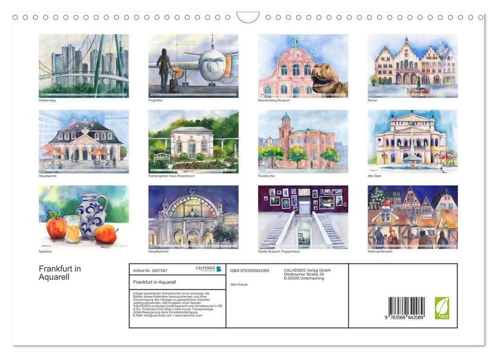 Weitere Ansicht: Frankfurt in Aquarell (Wandkalender 2027 DIN A3 quer), CALVENDO Monatskalender | Jitka Krause, Calvendo