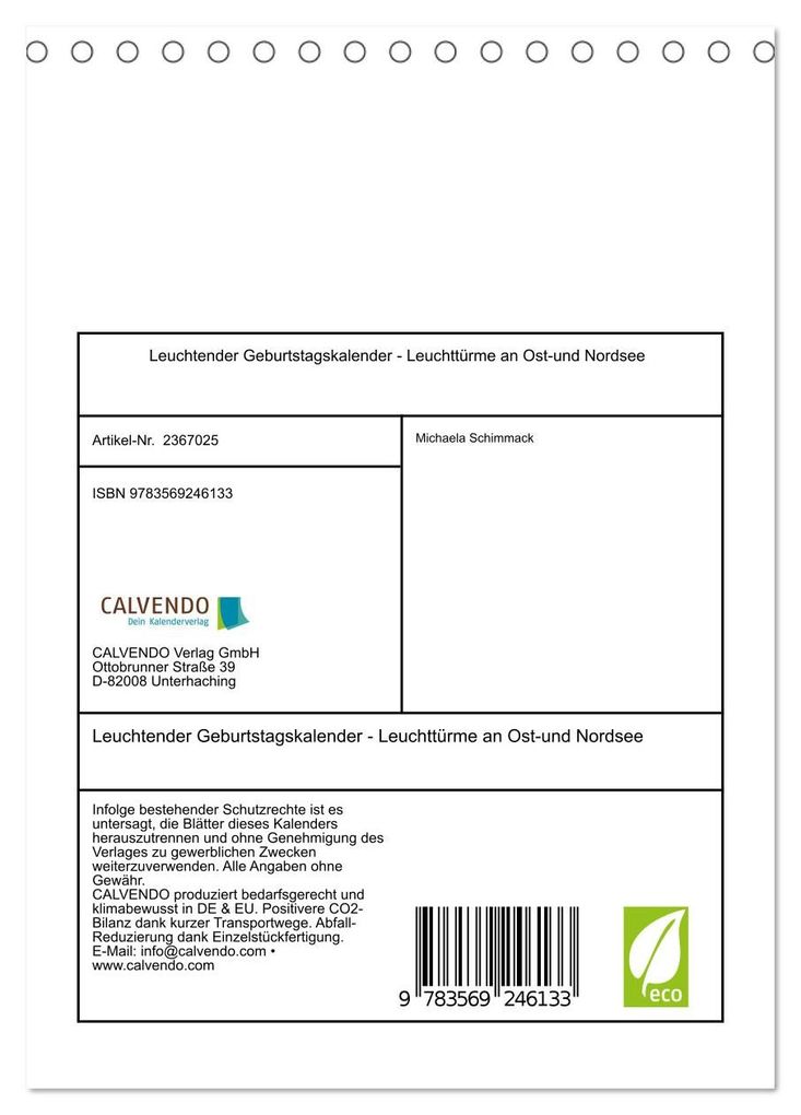 Weitere Ansicht: Leuchtender Geburtstagskalender - Leuchttürme an Ost-und Nordsee (Tischkalender 2027 DIN A5 hoch), CALVENDO Monatskalender | Michaela Schimmack, Calvendo