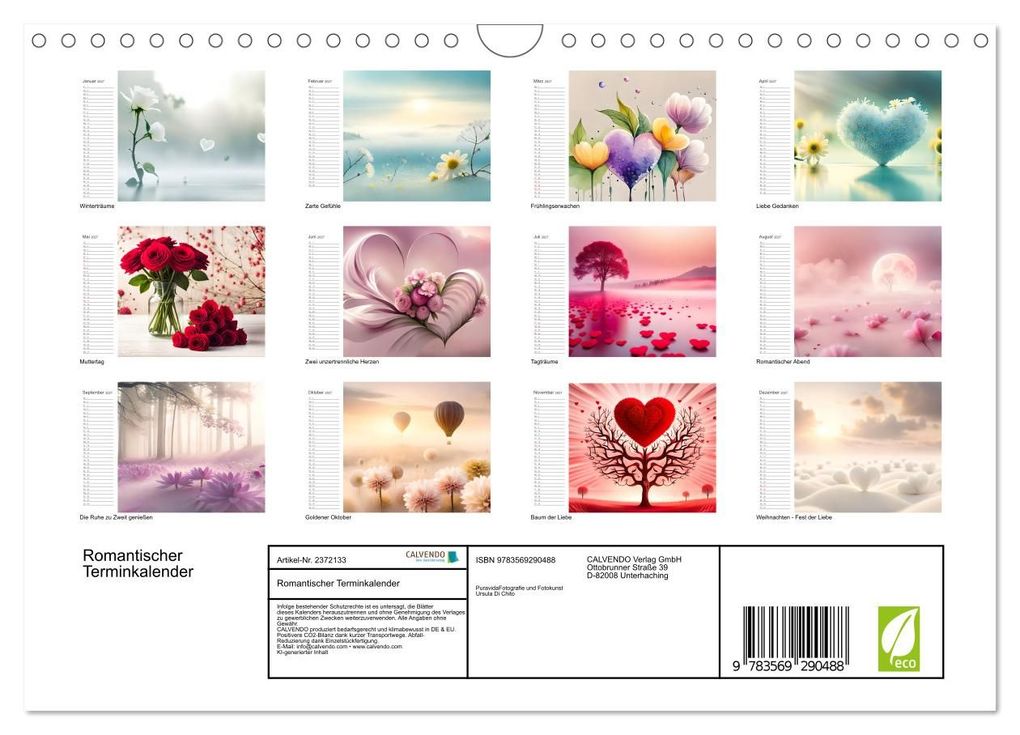 Weitere Ansicht: Romantischer Terminkalender (Wandkalender 2027 DIN A4 quer), CALVENDO Monatskalender | Ursula Di Chito, Calvendo