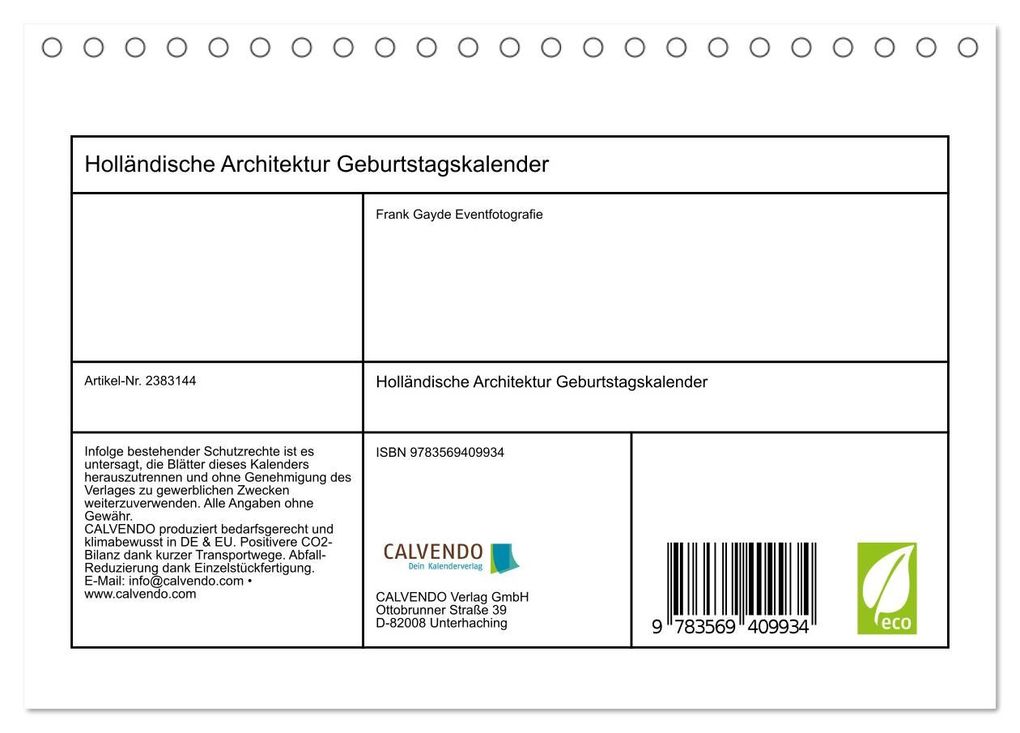 Weitere Ansicht: Holländische Architektur Geburtstagskalender (Tischkalender 2027 DIN A5 quer), CALVENDO Monatskalender | Frank Gayde, Calvendo