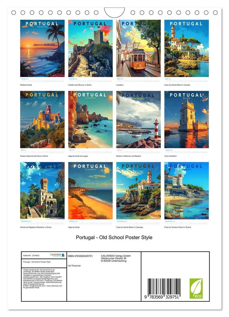 Weitere Ansicht: Portugal - Old School Poster Style (Wandkalender 2027 DIN A4 hoch), CALVENDO Monatskalender | Val Thoermer, Calvendo