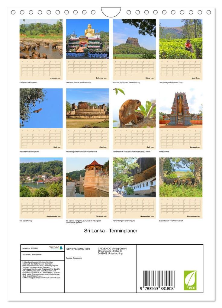 Weitere Ansicht: Sri Lanka - Terminplaner (Wandkalender 2027 DIN A4 hoch), CALVENDO Monatskalender | Denise Graupner, Calvendo