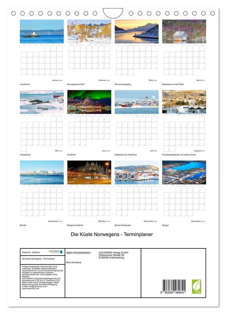 Weitere Ansicht: Die Küste Norwegens - Terminplaner (Wandkalender 2027 DIN A4 hoch), CALVENDO Monatskalender | Nina Schwarze, Calvendo