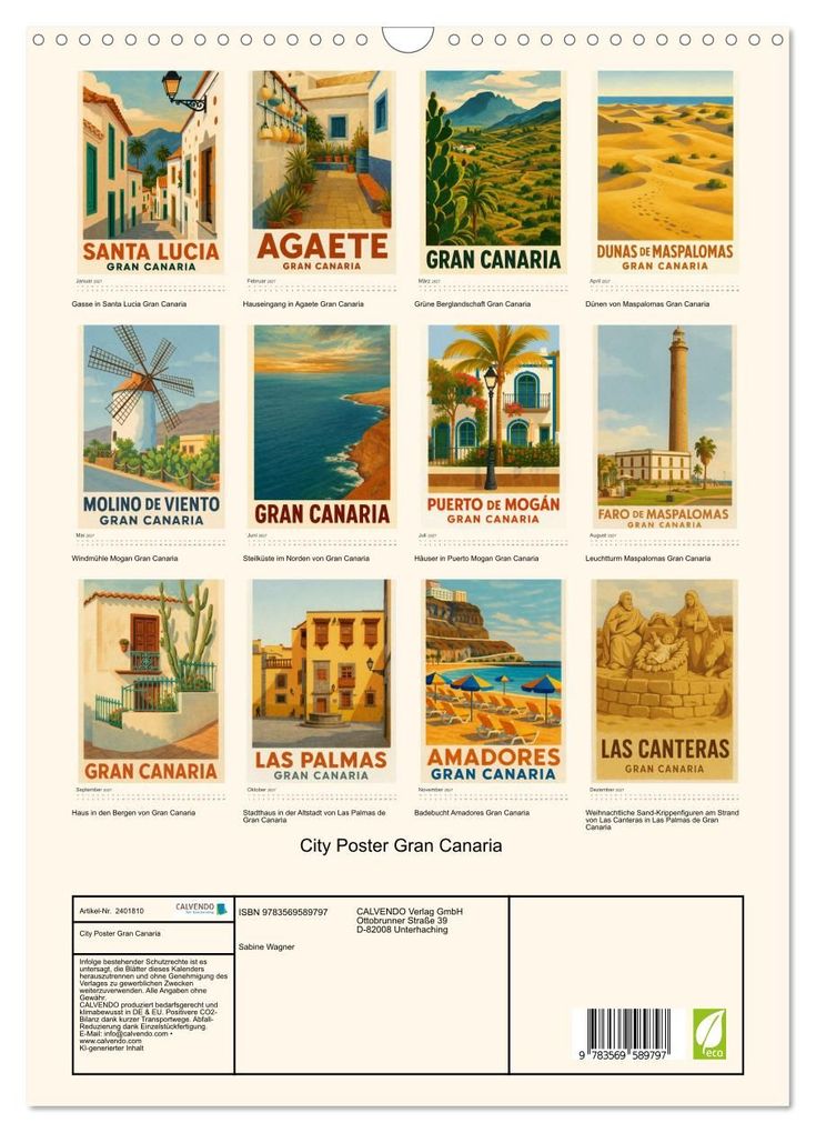 Weitere Ansicht: City Poster Gran Canaria (Wandkalender 2027 DIN A3 hoch), CALVENDO Monatskalender | Sabine Wagner, Calvendo