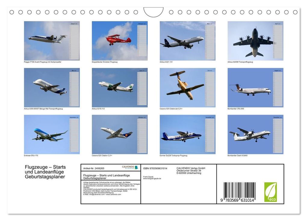 Weitere Ansicht: Flugzeuge - Starts und Landeanflüge Geburtstagsplaner (Wandkalender 2027 DIN A4 quer), CALVENDO Monatskalender | Frank Gayde, Calvendo
