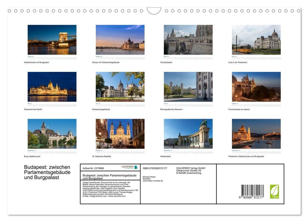 Weitere Ansicht: Budapest: zwischen Parlamentsgebäude und Burgpalast (Wandkalender 2027 DIN A3 quer), CALVENDO Monatskalender | Michael Heber, Calvendo