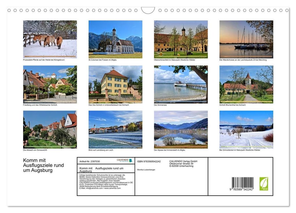 Weitere Ansicht: Komm mit Ausflugsziele rund um Augsburg (Wandkalender 2027 DIN A3 quer), CALVENDO Monatskalender | Monika Lutzenberger, Calvendo