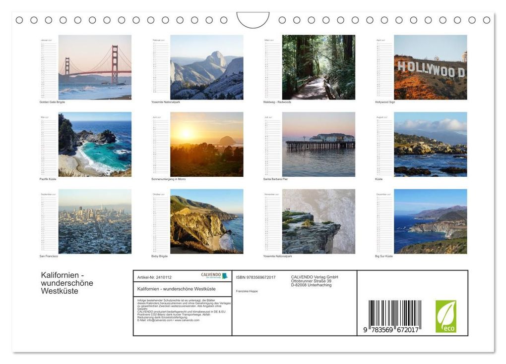 Weitere Ansicht: Kalifornien - wunderschöne Westküste (Wandkalender 2027 DIN A4 quer), CALVENDO Monatskalender | Franziska Hoppe, Calvendo