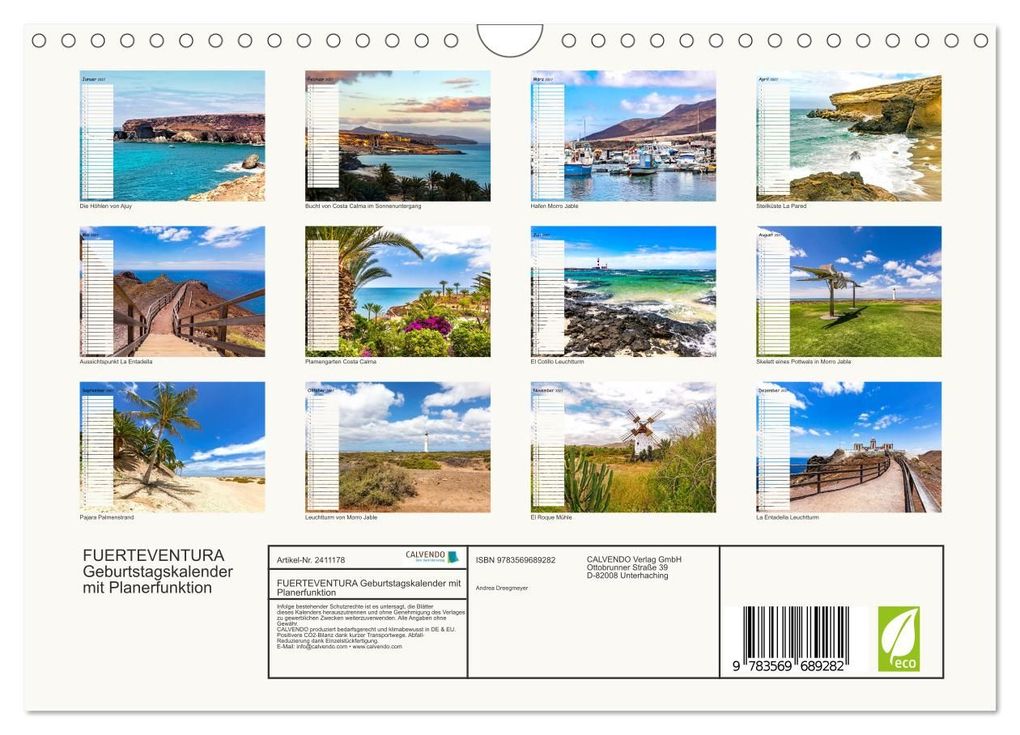 Weitere Ansicht: FUERTEVENTURA Geburtstagskalender mit Planerfunktion (Wandkalender 2027 DIN A4 quer), CALVENDO Monatskalender | Andrea Dreegmeyer, Calvendo