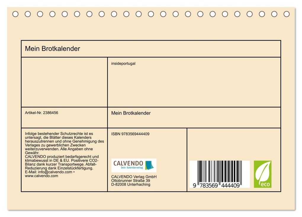 Weitere Ansicht: Mein Brotkalender (Tischkalender 2027 DIN A5 quer), CALVENDO Monatskalender | (c)2022 by insideportugal, (C) By Insideportugal, Calvendo