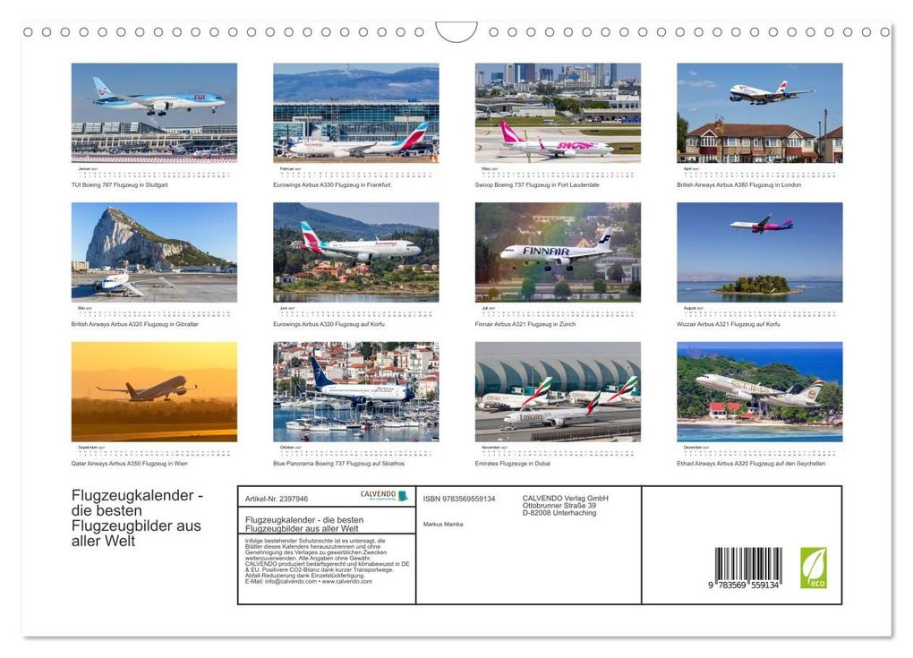 Weitere Ansicht: Flugzeugkalender - die besten Flugzeugbilder aus aller Welt (Wandkalender 2027 DIN A3 quer), CALVENDO Monatskalender | Markus Mainka, Calvendo