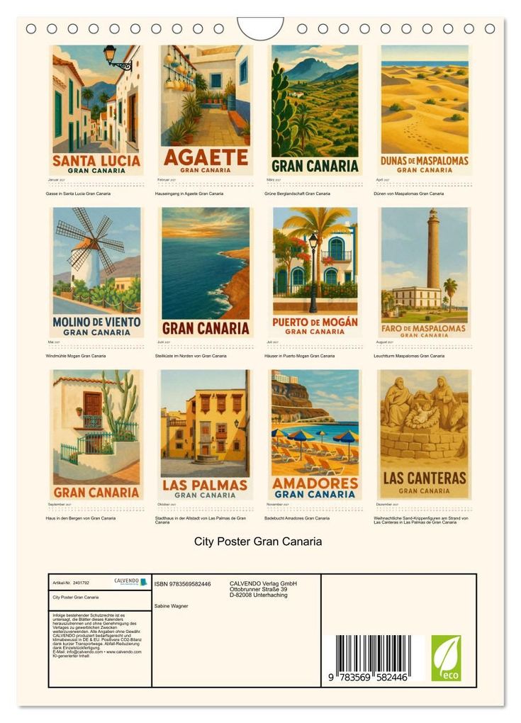 Weitere Ansicht: City Poster Gran Canaria (Wandkalender 2027 DIN A4 hoch), CALVENDO Monatskalender | Sabine Wagner, Calvendo