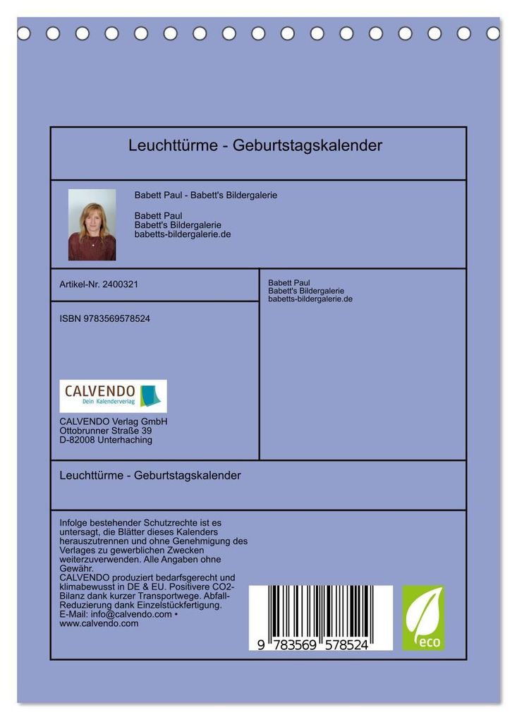 Weitere Ansicht: Leuchttürme - Geburtstagskalender (Tischkalender 2027 DIN A5 hoch), CALVENDO Monatskalender | Babett Paul - Babett's Bildergalerie, Calvendo