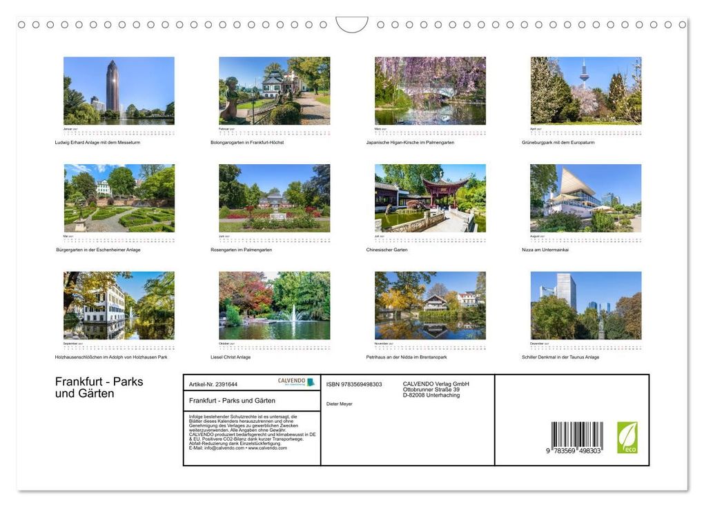 Weitere Ansicht: Frankfurt - Parks und Gärten (Wandkalender 2027 DIN A3 quer), CALVENDO Monatskalender | Dieter Meyer, Calvendo