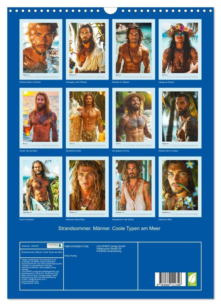 Weitere Ansicht: Strandsommer. Männer. Coole Typen am Meer (Wandkalender 2027 DIN A3 hoch), CALVENDO Monatskalender | Rose Hurley, Calvendo