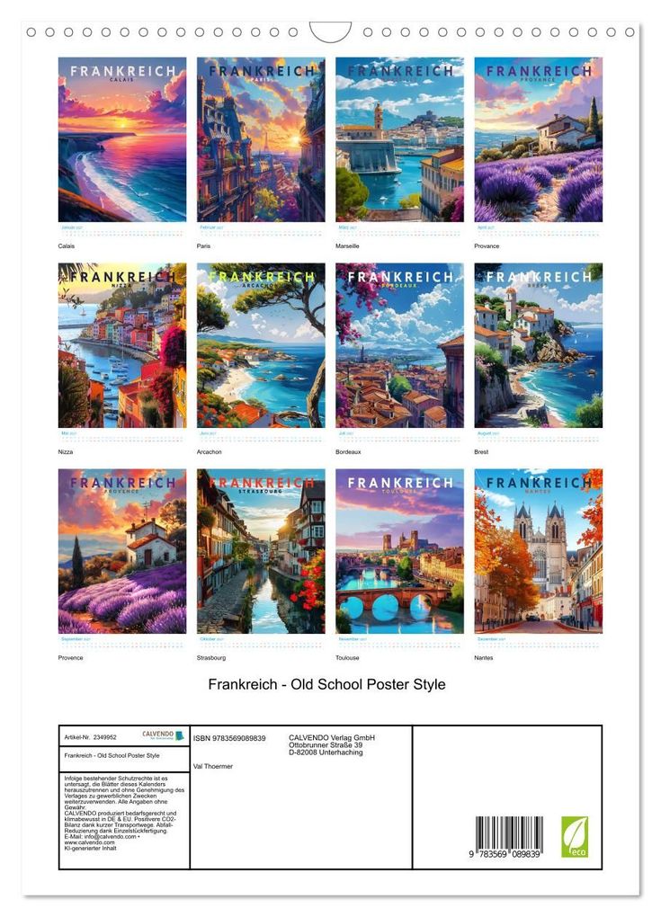 Weitere Ansicht: Frankreich - Old School Poster Style (Wandkalender 2027 DIN A3 hoch), CALVENDO Monatskalender | Val Thoermer, Calvendo