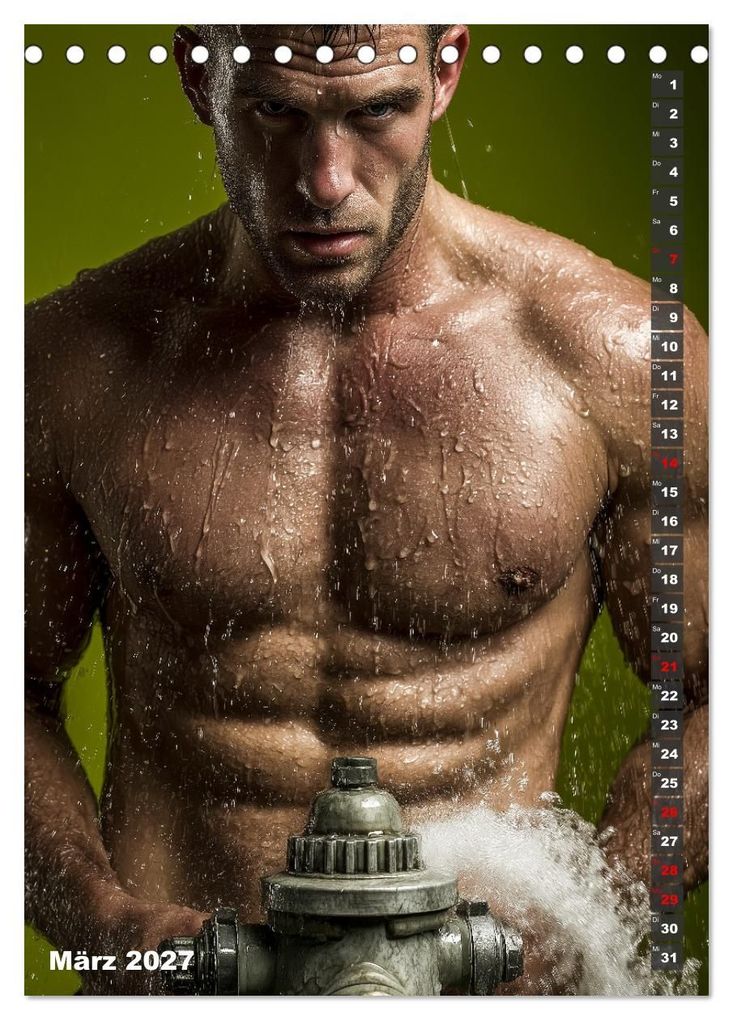 Weitere Ansicht: Lösch mich - Sexy Feuerwehrmänner fast nackt im Männerkalender (Tischkalender 2027 DIN A5 hoch), CALVENDO Monatskalender | MB - Fotografie, Calvendo