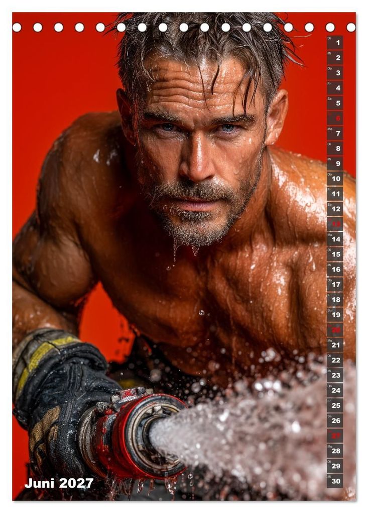 Weitere Ansicht: Lösch mich - Sexy Feuerwehrmänner fast nackt im Männerkalender (Tischkalender 2027 DIN A5 hoch), CALVENDO Monatskalender | MB - Fotografie, Calvendo
