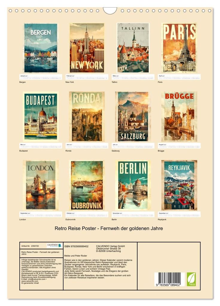 Weitere Ansicht: Retro Reise Poster - Fernweh der goldenen Jahre (Wandkalender 2027 DIN A3 hoch), CALVENDO Monatskalender | Meike und Peter Roder, Calvendo