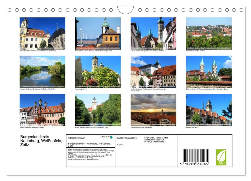 Weitere Ansicht: Burgenlandkreis - Naumburg, Weißenfels, Zeitz (Wandkalender 2027 DIN A4 quer), CALVENDO Monatskalender | M. Gillner, Calvendo