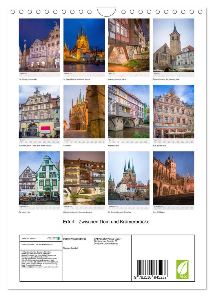 Weitere Ansicht: Erfurt - Zwischen Dom und Krämerbrücke (Wandkalender 2027 DIN A4 hoch), CALVENDO Monatskalender | Thomas Bugdoll, Calvendo