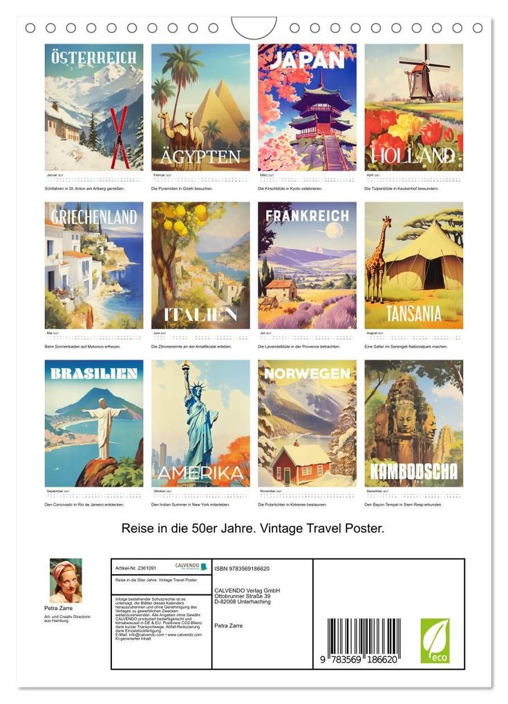 Weitere Ansicht: Reise in die 50er Jahre. Vintage Travel Poster. (Wandkalender 2027 DIN A4 hoch), CALVENDO Monatskalender | Petra Zarre, Calvendo