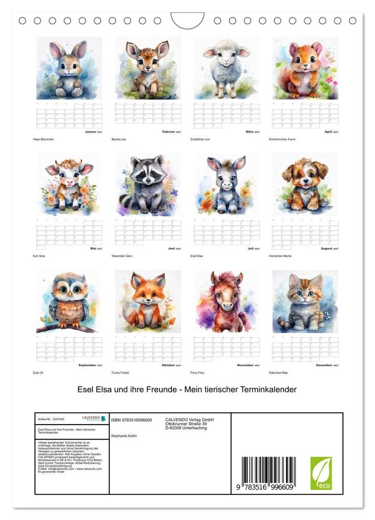 Weitere Ansicht: Esel Elsa und ihre Freunde - Mein tierischer Terminkalender (Wandkalender 2027 DIN A4 hoch), CALVENDO Monatskalender | Stephanie Kohrt, Calvendo