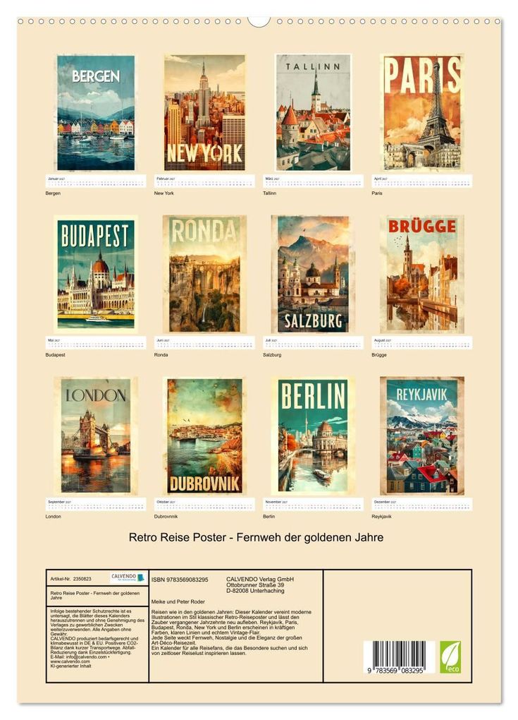 Weitere Ansicht: Retro Reise Poster - Fernweh der goldenen Jahre (hochwertiger Premium Wandkalender 2027 DIN A2 hoch), Kunstdruck in Hochglanz | Meike und Peter Roder, Calvendo