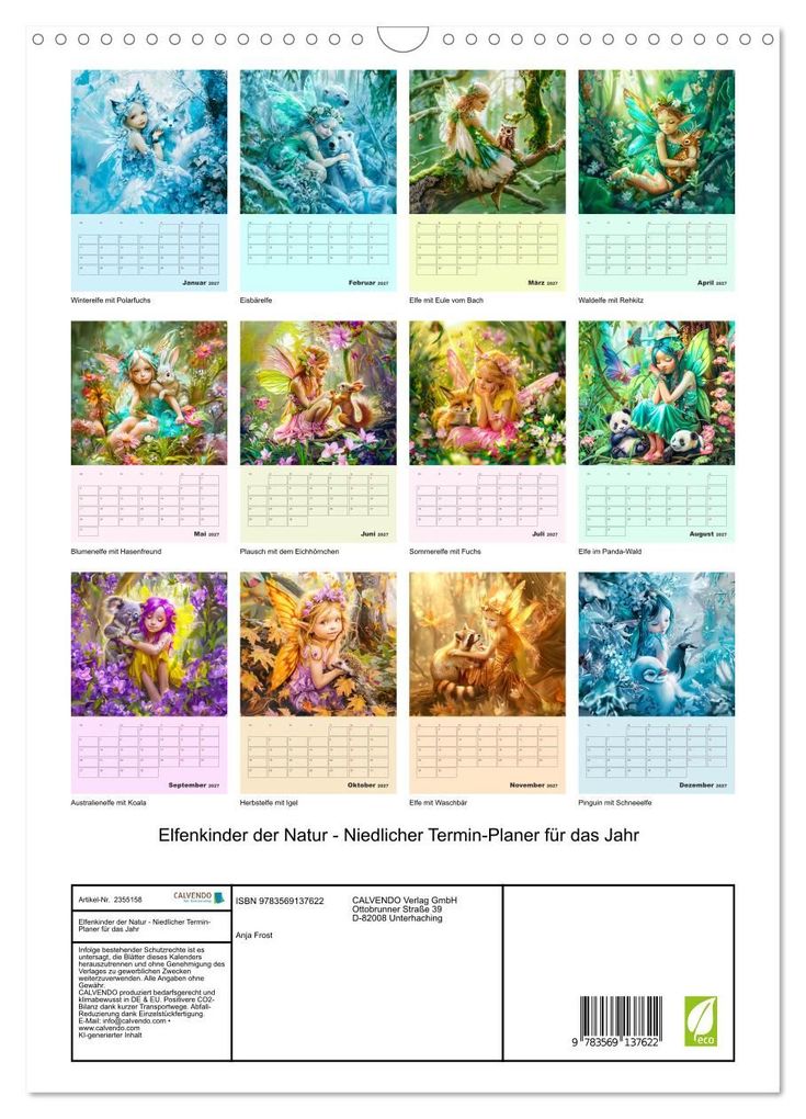 Weitere Ansicht: Elfenkinder der Natur - Niedlicher Termin-Planer für das Jahr (Wandkalender 2027 DIN A3 hoch), CALVENDO Monatskalender | Anja Frost, Calvendo