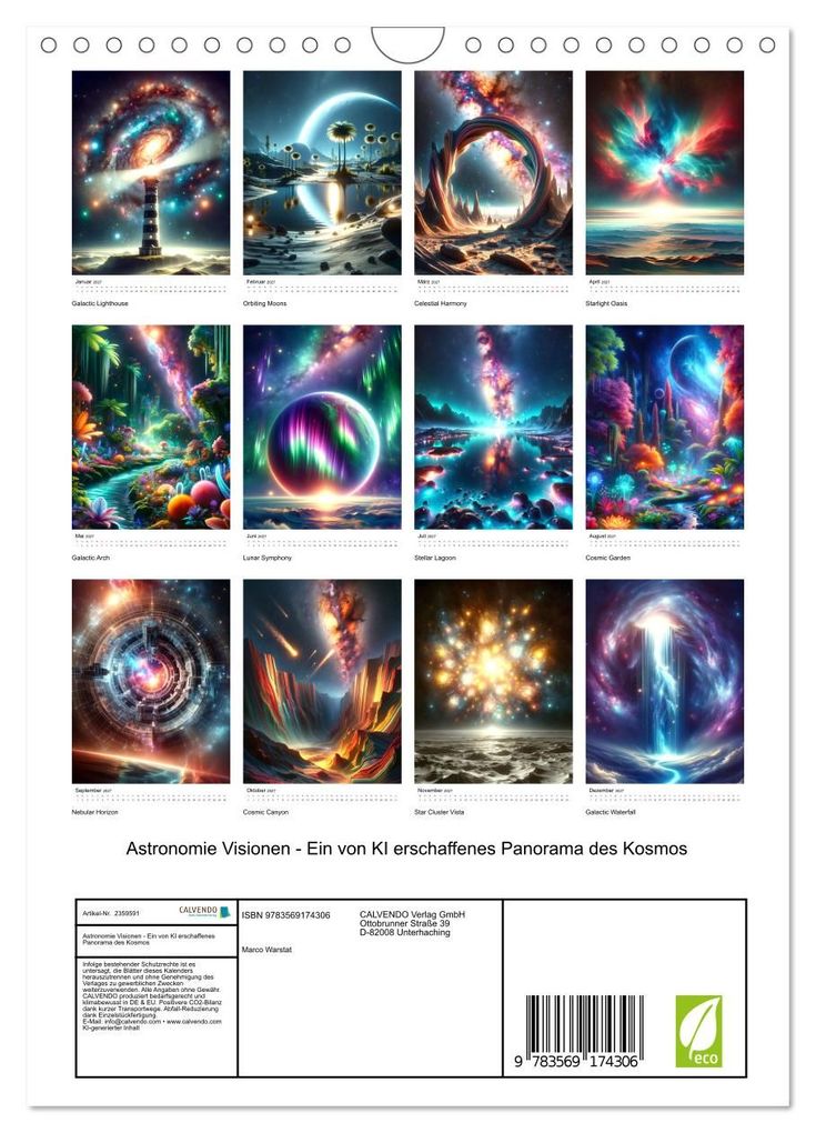 Weitere Ansicht: Astronomie Visionen - Ein von KI erschaffenes Panorama des Kosmos (Wandkalender 2027 DIN A4 hoch), CALVENDO Monatskalender | Marco Warstat, Calvendo