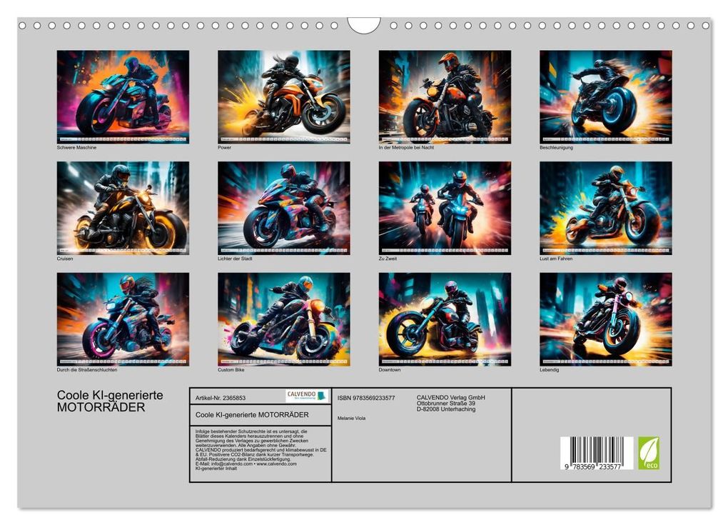 Weitere Ansicht: Coole KI-generierte MOTORRÄDER (Wandkalender 2027 DIN A3 quer), CALVENDO Monatskalender | Melanie Viola, Calvendo