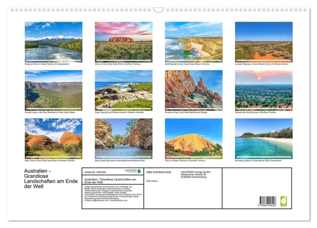 Weitere Ansicht: Australien - Grandiose Landschaften am Ende der Welt (Wandkalender 2027 DIN A2 quer), CALVENDO Monatskalender | Dieter Meyer, Calvendo