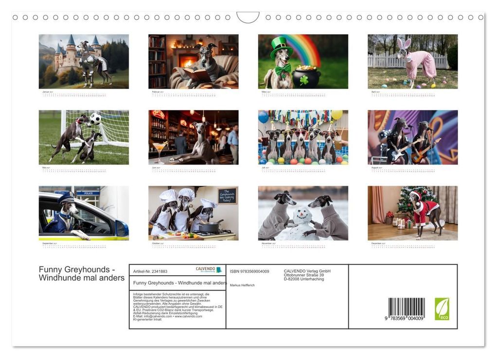 Weitere Ansicht: Funny Greyhounds - Windhunde mal anders (Wandkalender 2027 DIN A3 quer), CALVENDO Monatskalender | Markus Helfferich, Calvendo