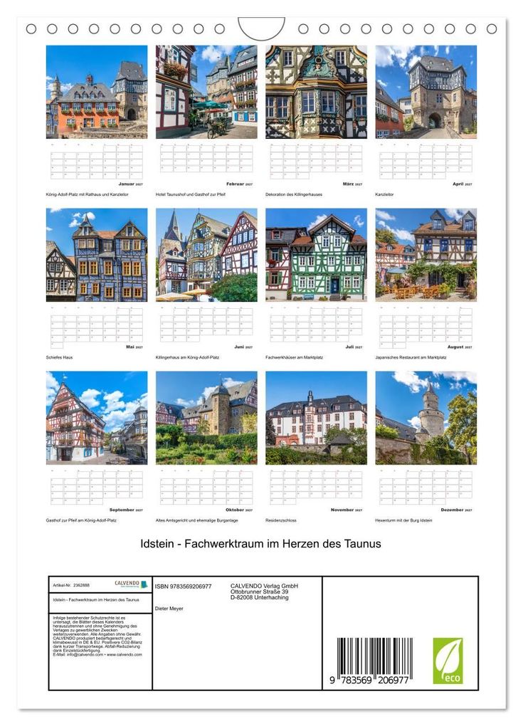 Weitere Ansicht: Idstein - Fachwerktraum im Herzen des Taunus (Wandkalender 2027 DIN A4 hoch), CALVENDO Monatskalender | Dieter Meyer, Calvendo