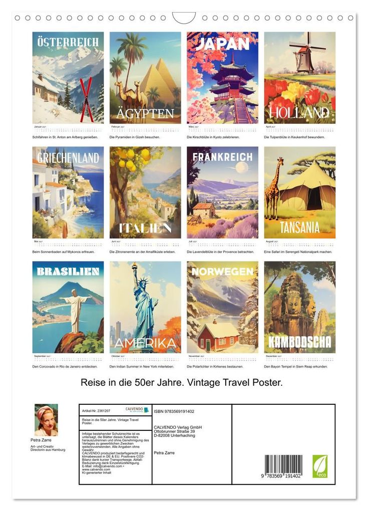 Weitere Ansicht: Reise in die 50er Jahre. Vintage Travel Poster. (Wandkalender 2027 DIN A3 hoch), CALVENDO Monatskalender | Petra Zarre, Calvendo