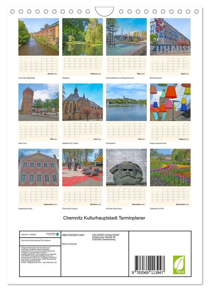 Weitere Ansicht: Chemnitz Kulturhauptstadt Terminplaner (Wandkalender 2027 DIN A4 hoch), CALVENDO Monatskalender | Denise Graupner, Calvendo