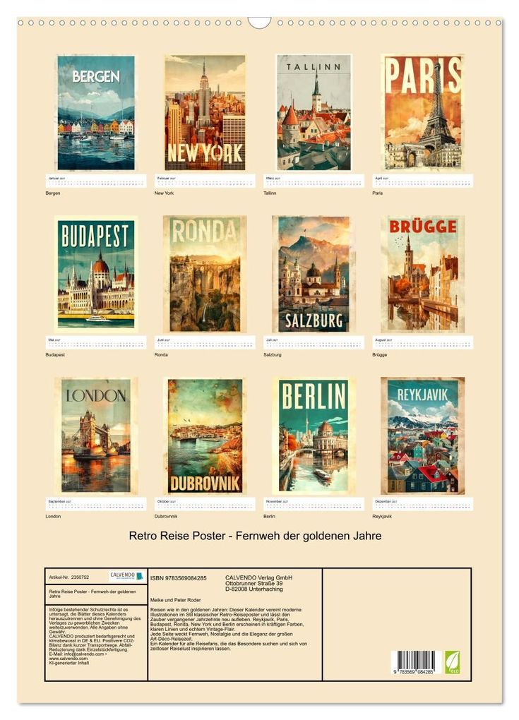Weitere Ansicht: Retro Reise Poster - Fernweh der goldenen Jahre (Wandkalender 2027 DIN A2 hoch), CALVENDO Monatskalender | Meike und Peter Roder, Calvendo