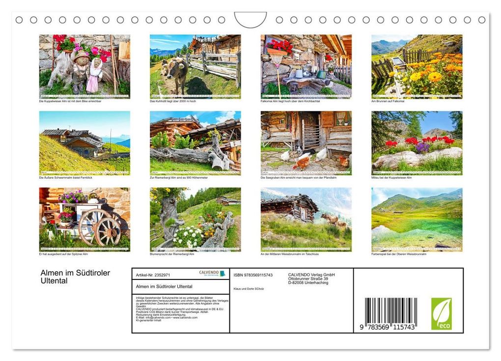 Weitere Ansicht: Almen im Südtiroler Ultental (Wandkalender 2027 DIN A4 quer), CALVENDO Monatskalender | Klaus Scholz, Calvendo