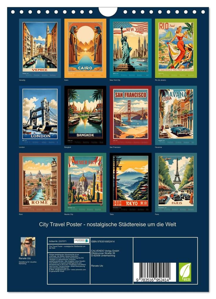 Weitere Ansicht: City Travel Poster - nostalgische Städtereise um die Welt (Wandkalender 2027 DIN A4 hoch), CALVENDO Monatskalender | Renate Utz, Calvendo