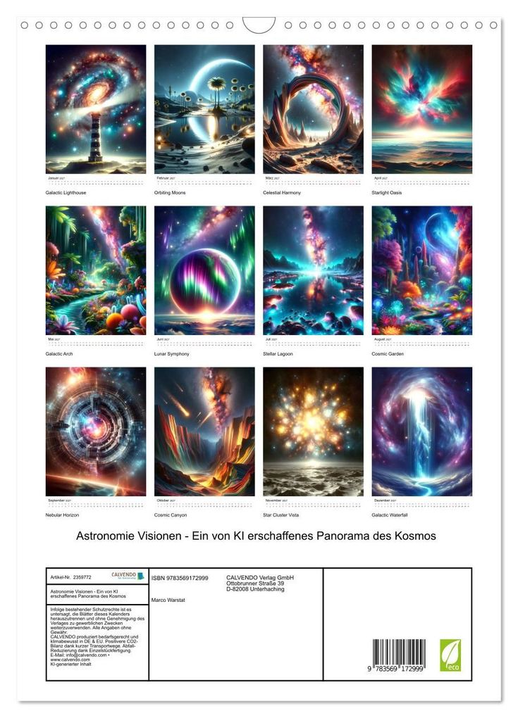 Weitere Ansicht: Astronomie Visionen - Ein von KI erschaffenes Panorama des Kosmos (Wandkalender 2027 DIN A3 hoch), CALVENDO Monatskalender | Marco Warstat, Calvendo