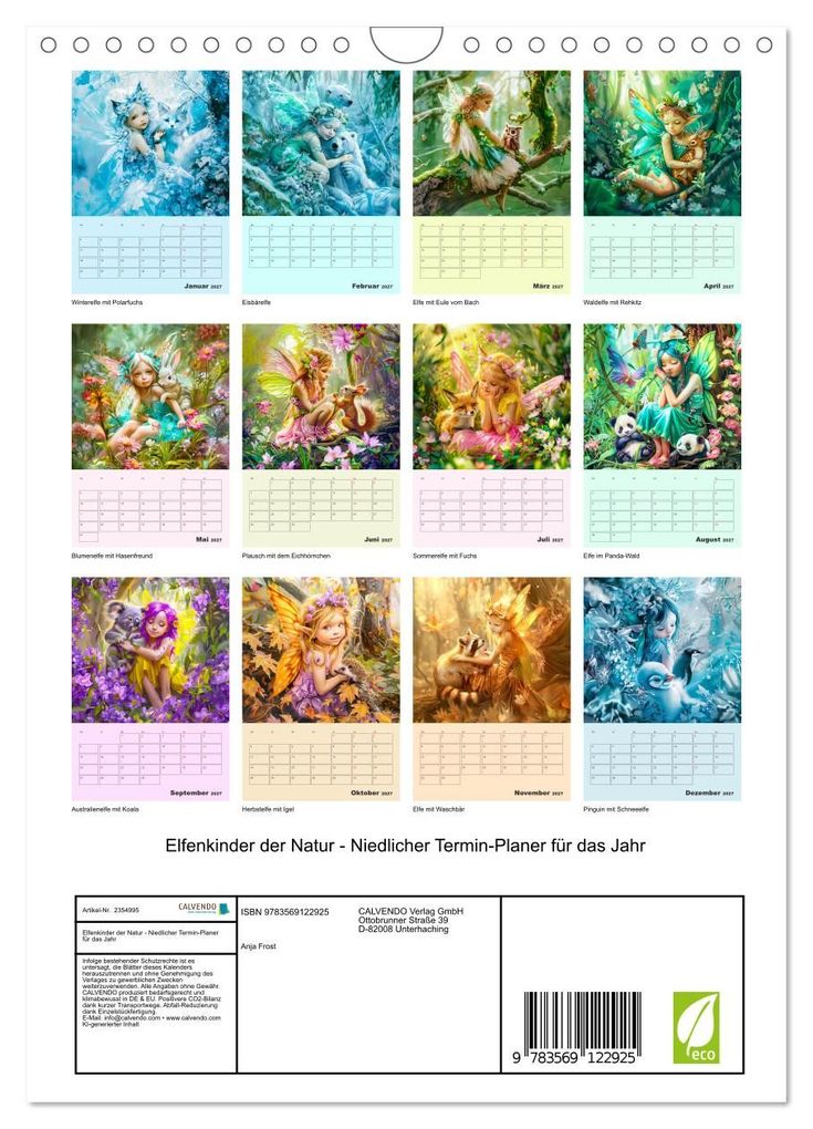 Weitere Ansicht: Elfenkinder der Natur - Niedlicher Termin-Planer für das Jahr (Wandkalender 2027 DIN A4 hoch), CALVENDO Monatskalender | Anja Frost, Calvendo