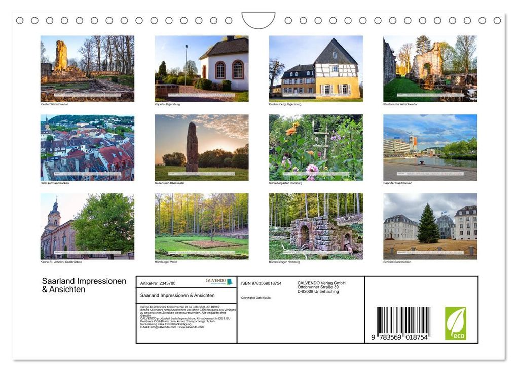 Weitere Ansicht: Saarland Impressionen & Ansichten (Wandkalender 2027 DIN A4 quer), CALVENDO Monatskalender | Gabi Kaula, Calvendo