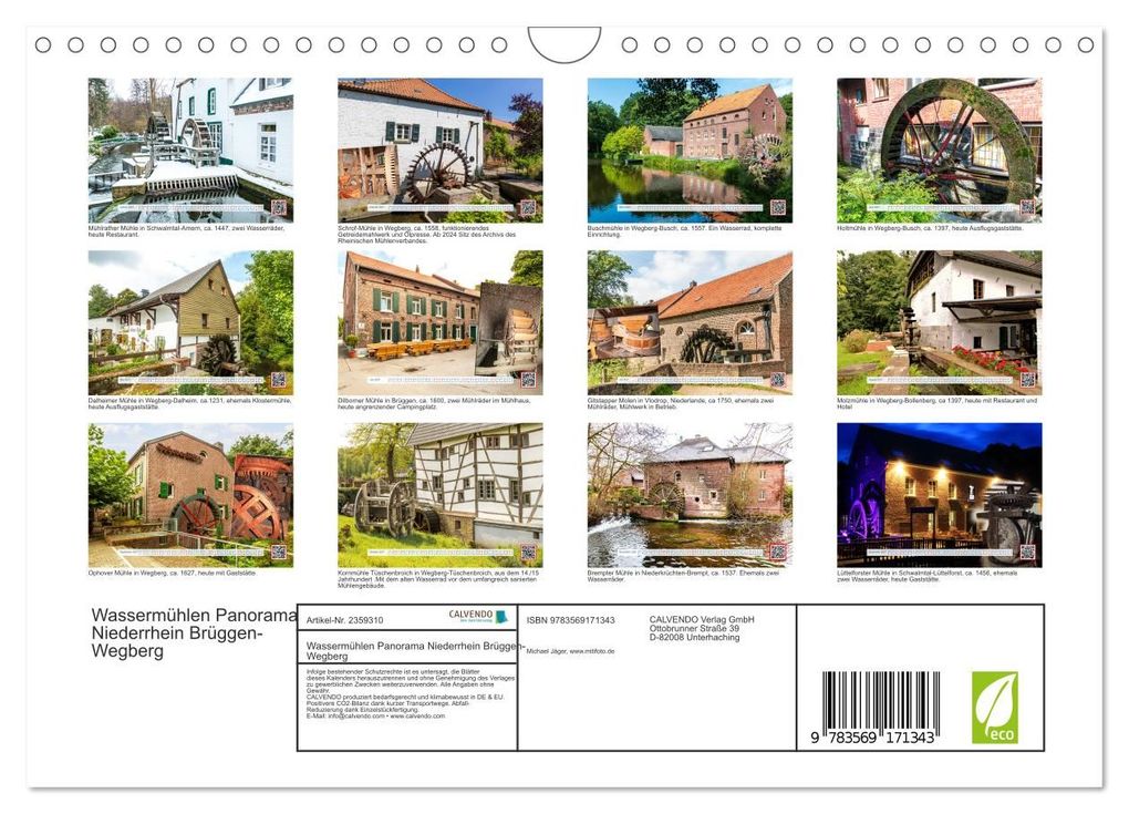 Weitere Ansicht: Wassermühlen Panorama Niederrhein Brüggen-Wegberg (Wandkalender 2027 DIN A4 quer), CALVENDO Monatskalender | mitifoto, Michael Jäger, Mitifoto Jäger, Calvendo