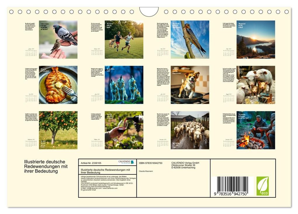 Weitere Ansicht: Illustrierte deutsche Redewendungen mit ihrer Bedeutung (Wandkalender 2027 DIN A4 quer), CALVENDO Monatskalender | Claudia Kleemann, Calvendo