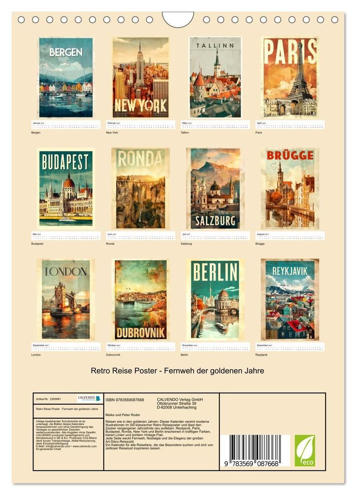 Weitere Ansicht: Retro Reise Poster - Fernweh der goldenen Jahre (Wandkalender 2027 DIN A4 hoch), CALVENDO Monatskalender | Meike und Peter Roder, Calvendo