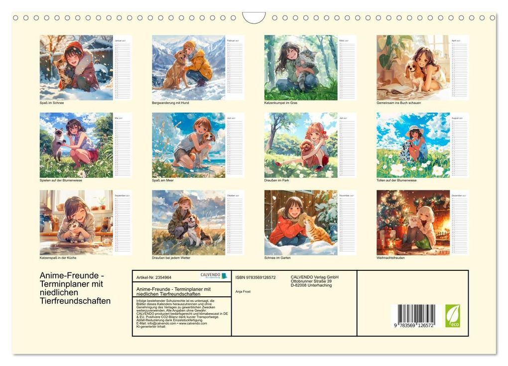 Weitere Ansicht: Anime-Freunde - Terminplaner mit niedlichen Tierfreundschaften (Wandkalender 2027 DIN A3 quer), CALVENDO Monatskalender | Anja Frost, Calvendo