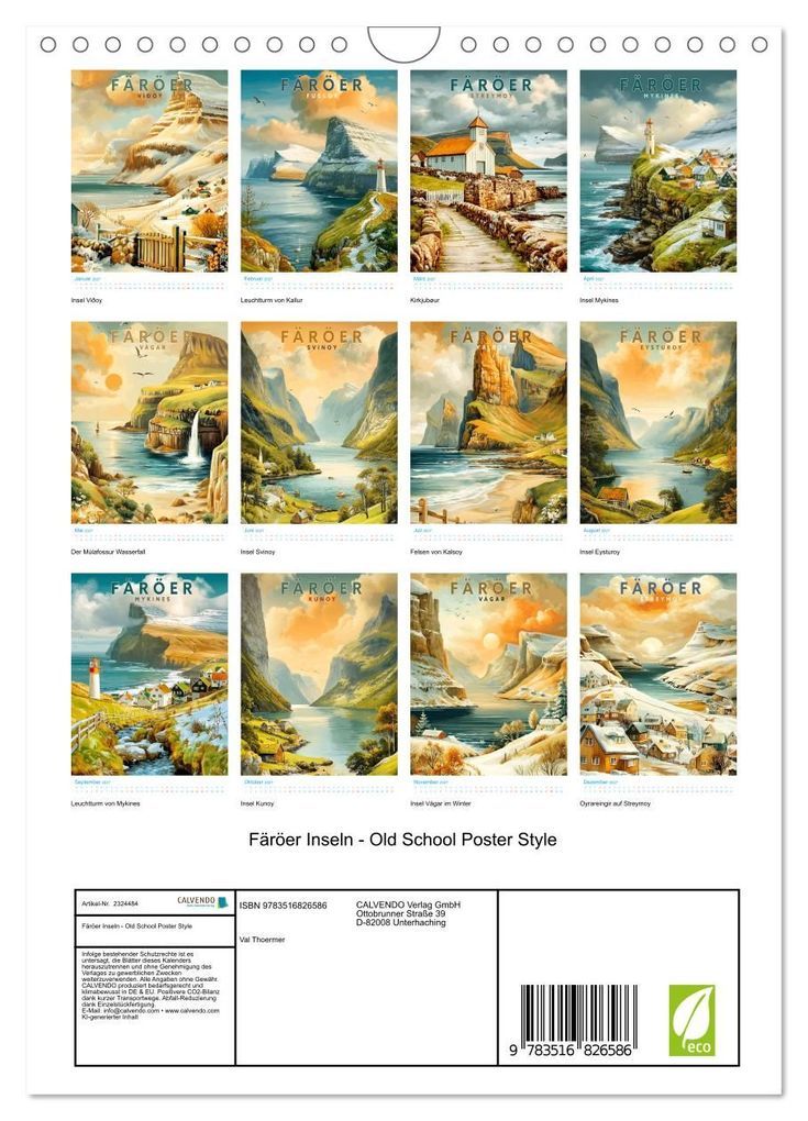 Weitere Ansicht: Färöer Inseln - Old School Poster Style (Wandkalender 2027 DIN A4 hoch), CALVENDO Monatskalender | Val Thoermer, Calvendo