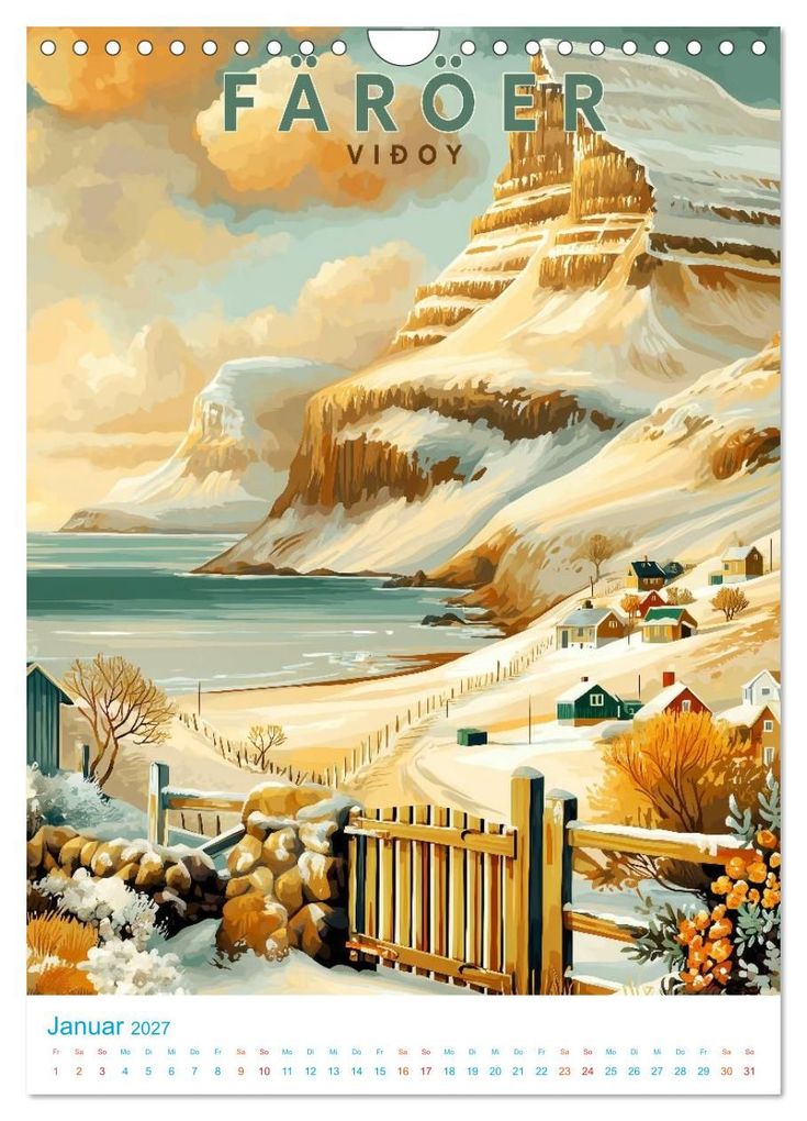 Weitere Ansicht: Färöer Inseln - Old School Poster Style (Wandkalender 2027 DIN A4 hoch), CALVENDO Monatskalender | Val Thoermer, Calvendo